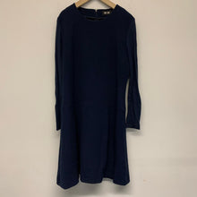 Load image into Gallery viewer, ME Ladies Blue Navy Round Neck Long Sleeve Midi Dress UK14
