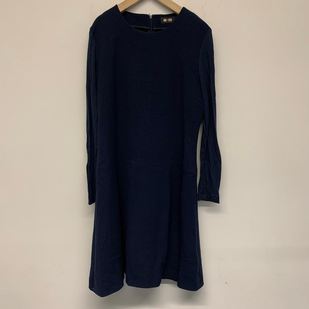 ME Ladies Blue Navy Round Neck Long Sleeve Midi Dress UK14