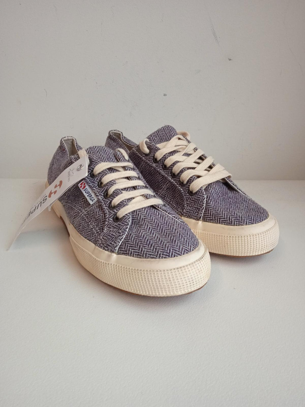 SUPERGA Men's Blue & White Herringbone Low-Top Lace-Up Trainers Size UK7 NEW