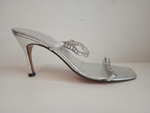 Load image into Gallery viewer, L.K. BENNETT Ladies Silver Leather Square-Toe Stiletto Sandals Size EU41 UK8
