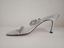 Load image into Gallery viewer, L.K. BENNETT Ladies Silver Leather Square-Toe Stiletto Sandals Size EU41 UK8
