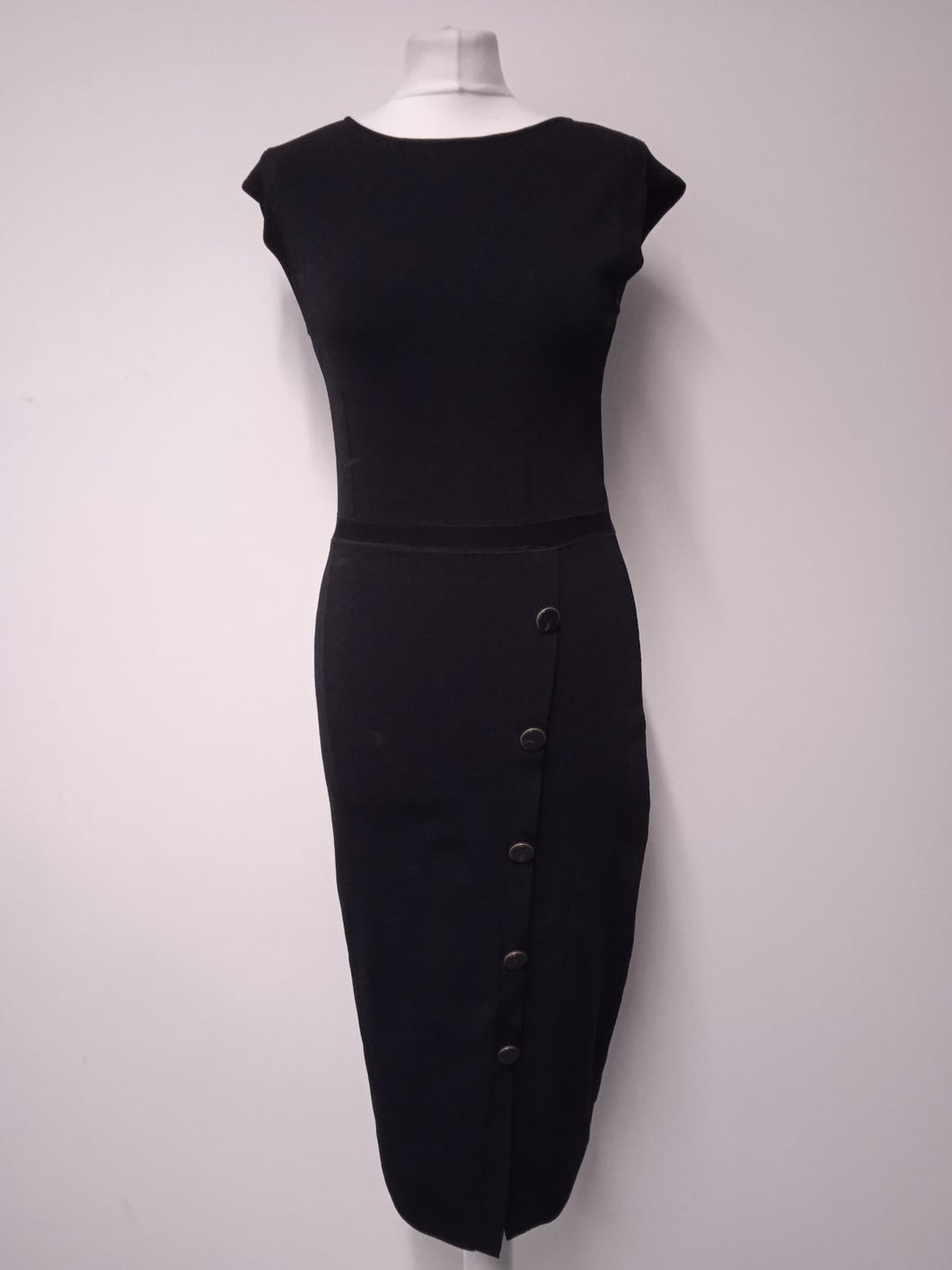 REISS Ladies Black Stretch-Fit Knee Length Sasha Knitted Bodycon Dress Size M