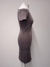 Load image into Gallery viewer, REISS Ladies Silver Metallic Knee-Length Luna Knitted Bodycon Dress Size UK12
