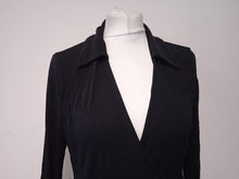 Load image into Gallery viewer, HOBBS Ladies Black Collared Half Sleeve Tie-Waist Midi Wrap Dress Size UK10
