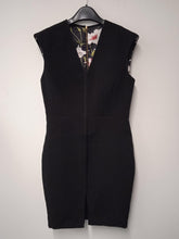 Load image into Gallery viewer, TED BAKER Ladies Black Sleeveless Floral Lining Shift Dress Approx. Size M
