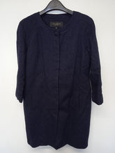Load image into Gallery viewer, PAUL COSTELLOE Ladies Navy Blue Cotton Black Label Jacquard Overcoat UK12
