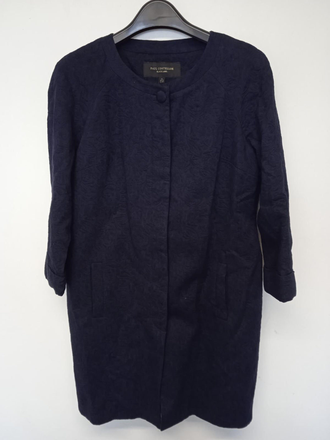 PAUL COSTELLOE Ladies Navy Blue Cotton Black Label Jacquard Overcoat UK12