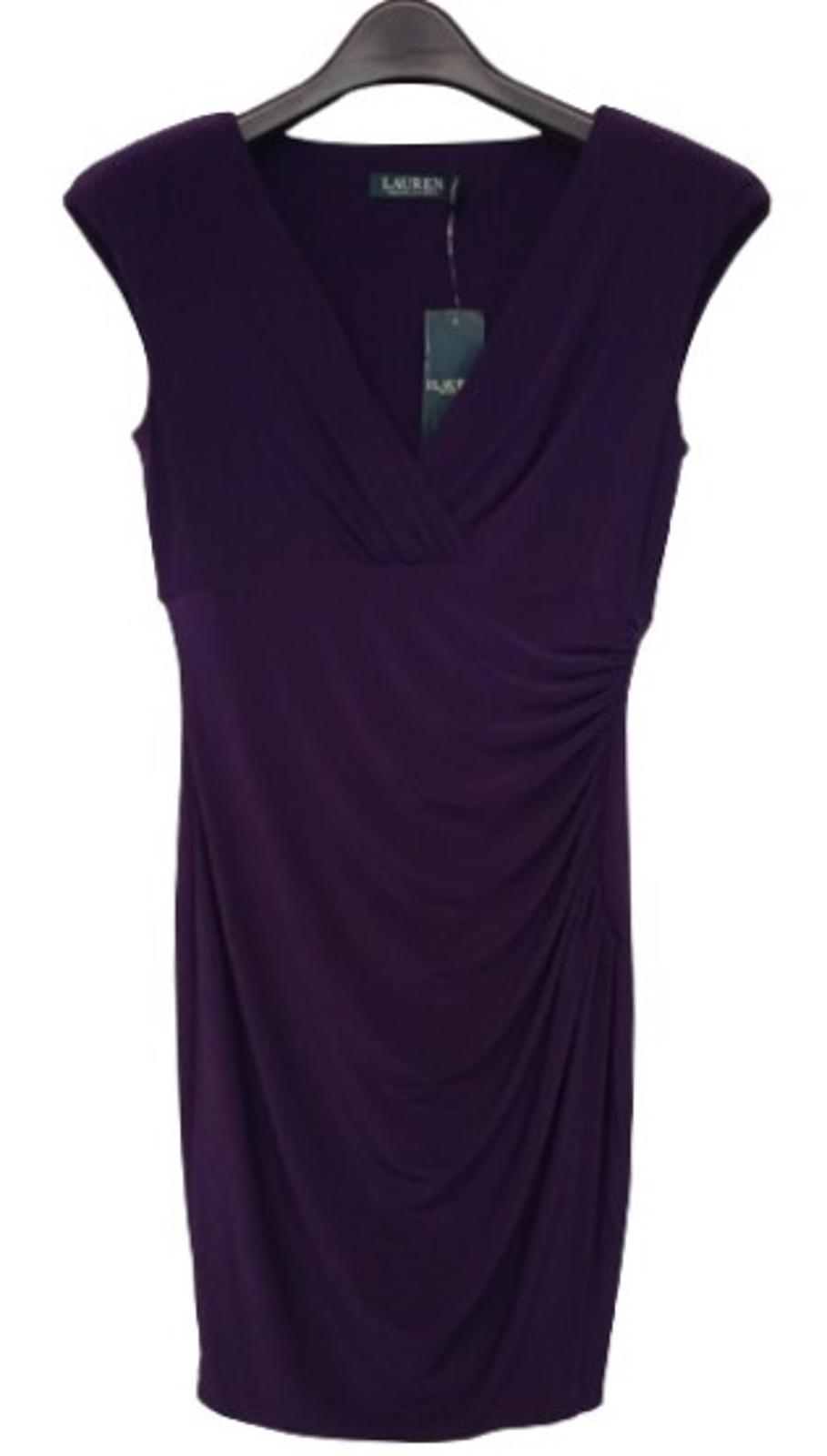 RALPH LAUREN Ladies Grapevine Purple Sleeveless Ruched Midi Dress UK6 NEW