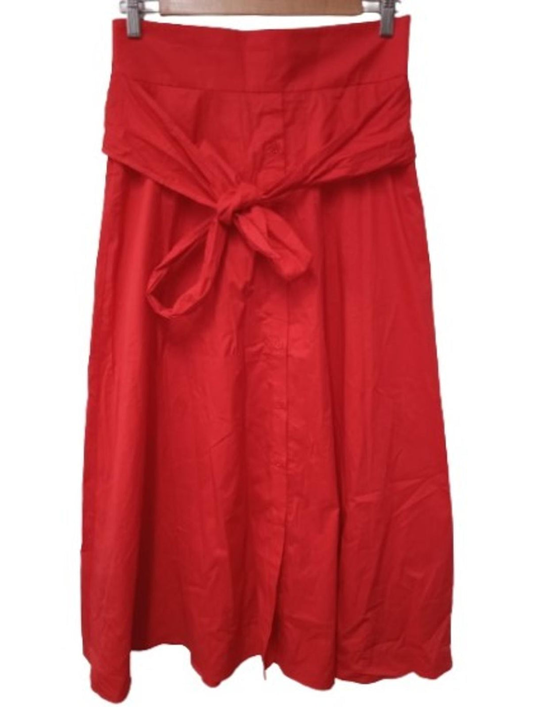 L.K. BENNETT Ladies Aurora Red Cotton Blend Tie-Waist Darly Midi Skirt UK12 NEW