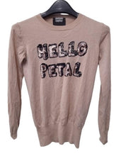 Load image into Gallery viewer, MARKUS LUPFER Ladies Peach Pink Wool Hello Petal Sequin Logo Jumper Size XS
