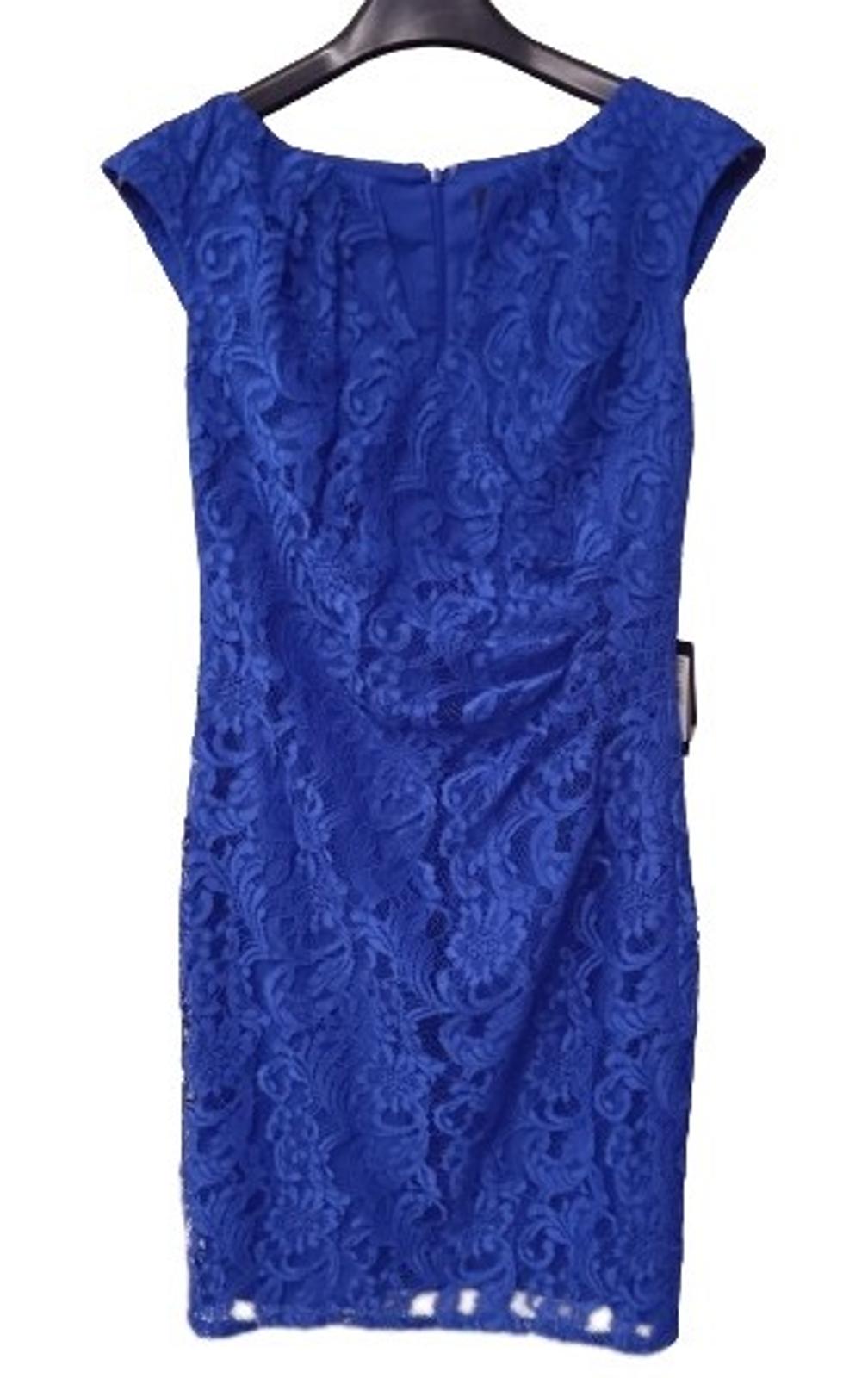 ADRIANNA PAPELL Ladies Navy Blue Lace Pleated Sheath Dress Size UK10 NEW