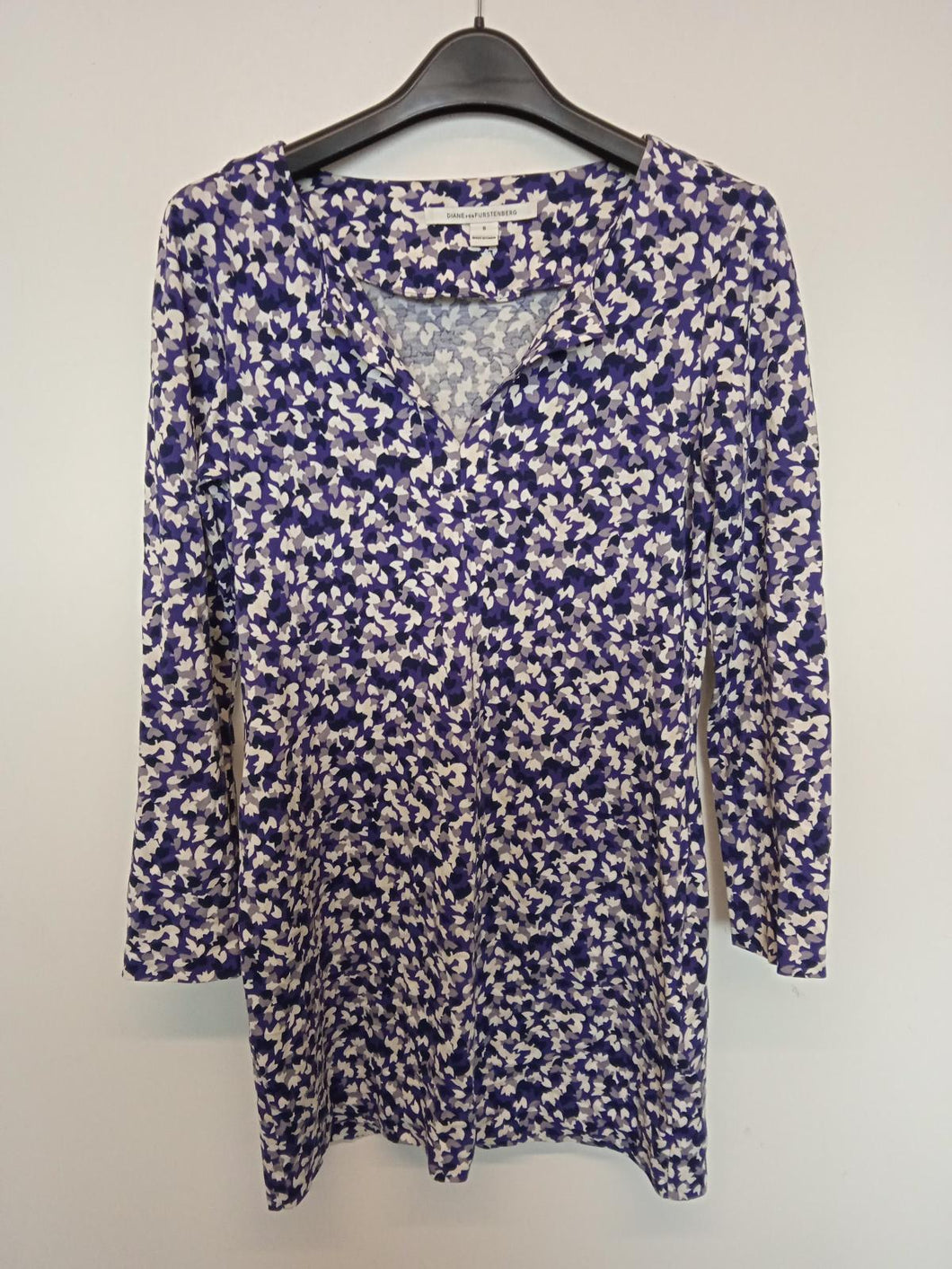 DIANE VON FURSTENBERG Ladies Purple Cotton & Silk Reina Shift Dress Size UK8