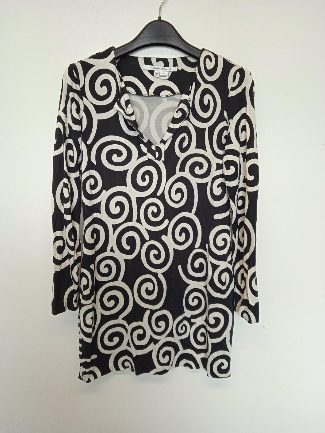 DIANE VON FURSTENBERG Ladies Black & White Silk Reina Vintage Shift Dress UK6