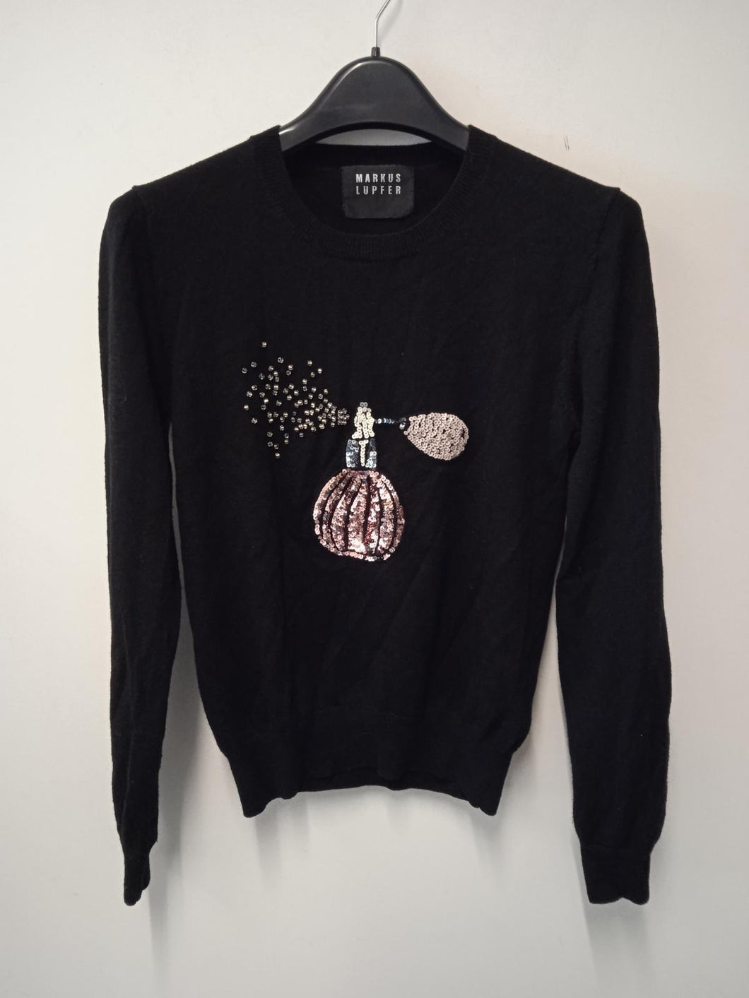 MARKUS LUPFER Ladies Black Wool Long Sleeve Sequined Perfume Jumper Size S