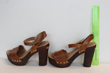 Load image into Gallery viewer, RUSSELL &amp; BROMLEY Ladies Brown Leather Studded Wooden Heels Sandals EU41 UK8

