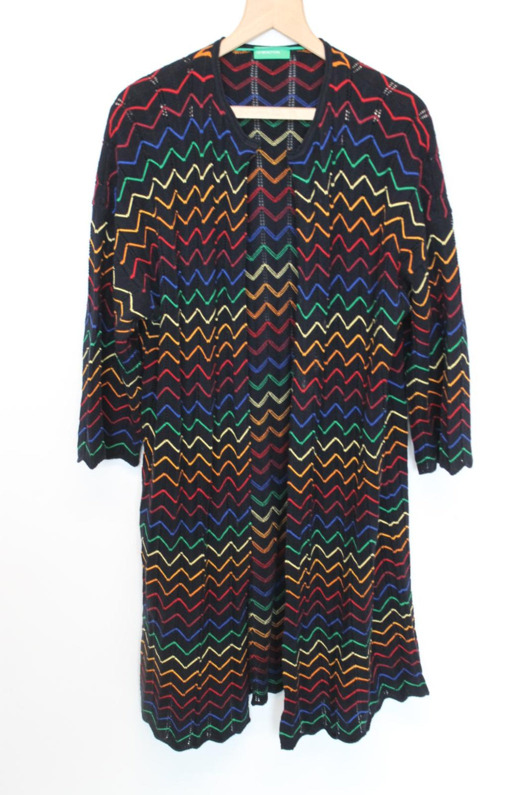 UNITED COLORS OF BENETTON Ladies Multicolour Cotton Zig-Zag Long Cardigan Size L