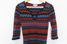 Load image into Gallery viewer, EAST Ladies Multicolour Merino Wool Zig-Zag Half Sleeve Knit Dress EU42 UK14
