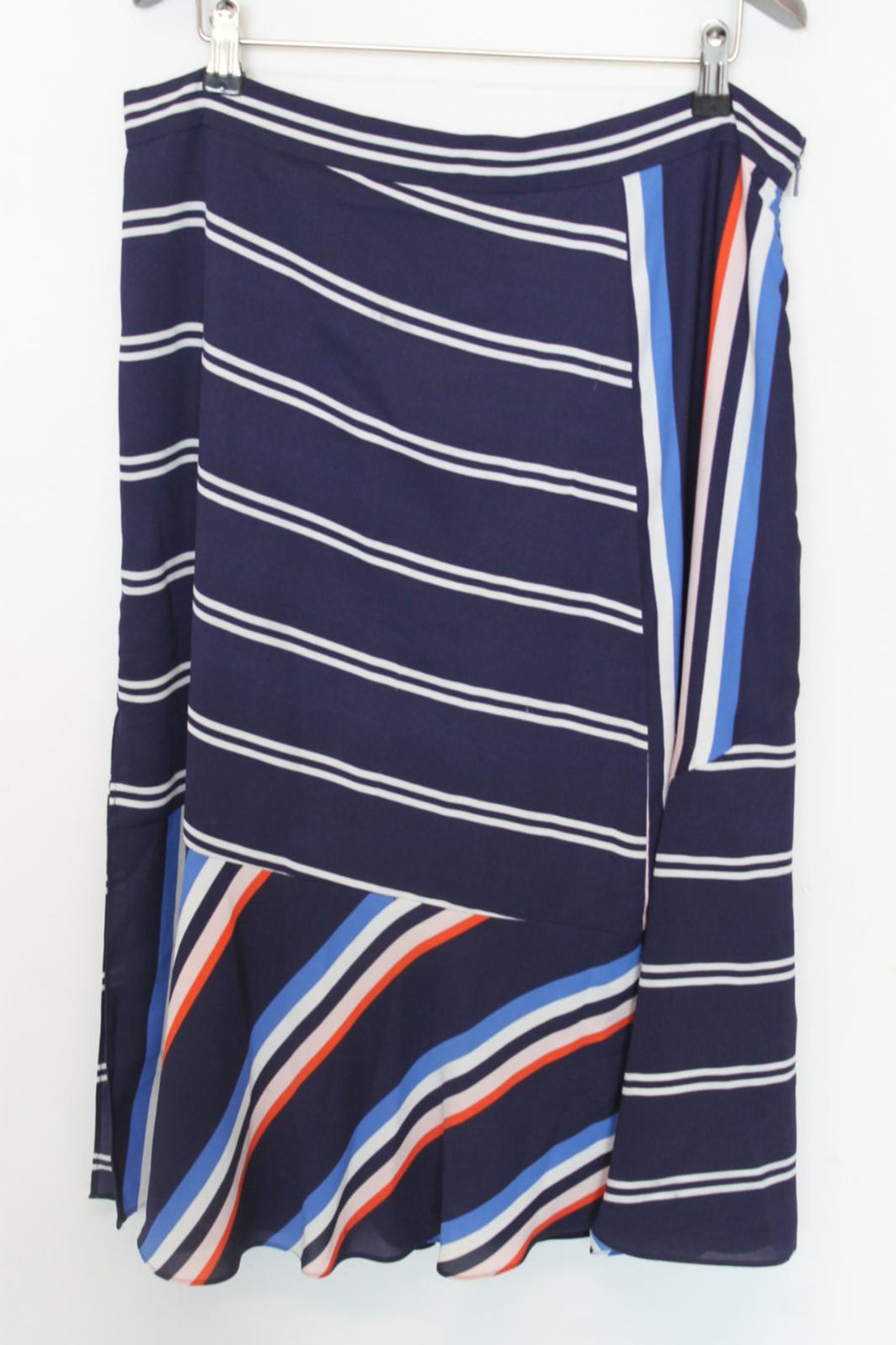 WHISTLES Ladies Navy Blue Striped A-Line Midi Skirt EU44 UK16