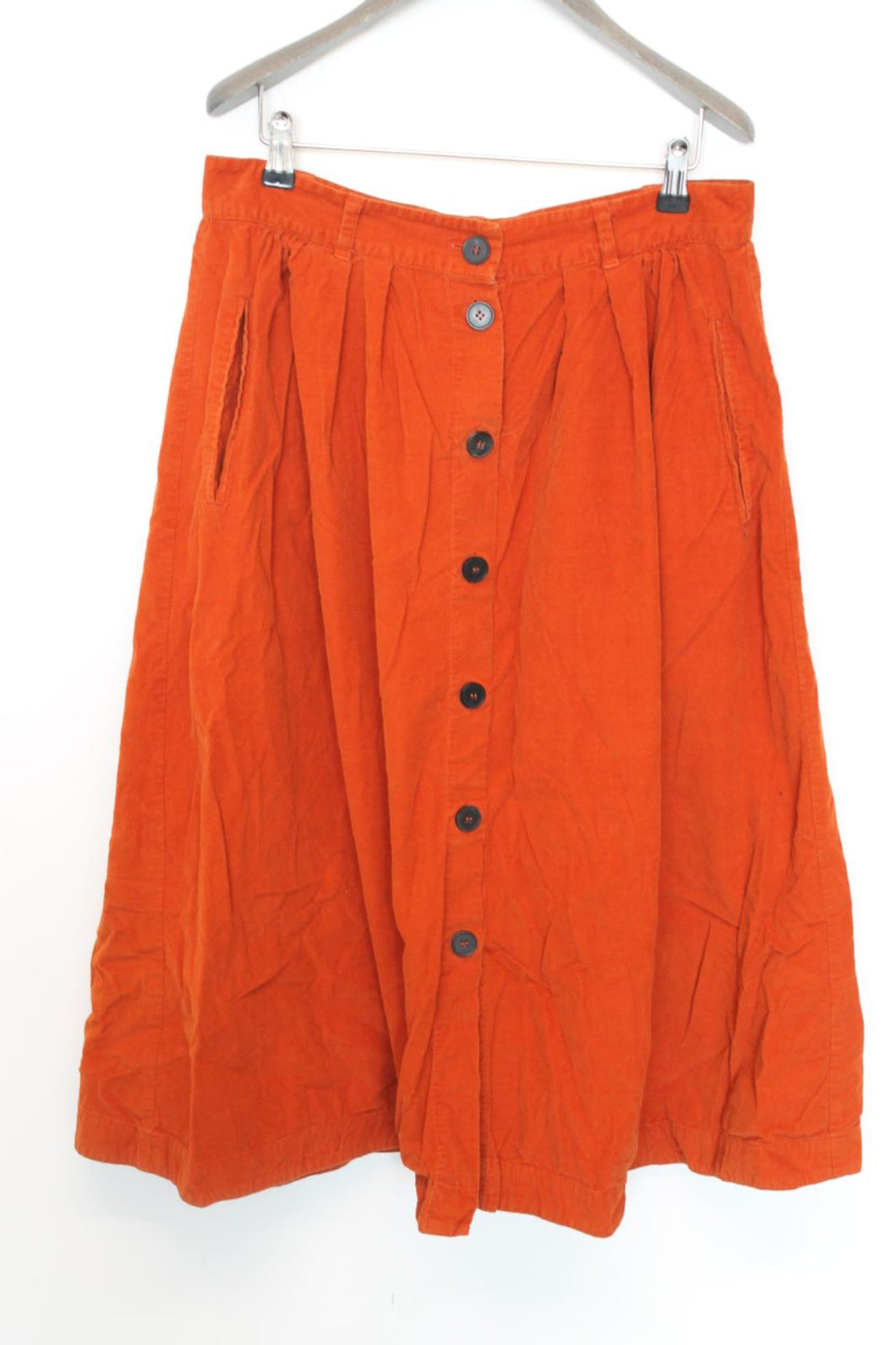 TOAST Ladies Orange Cotton Corduroy Button-Down Midi A-Line Skirt EU42 UK14