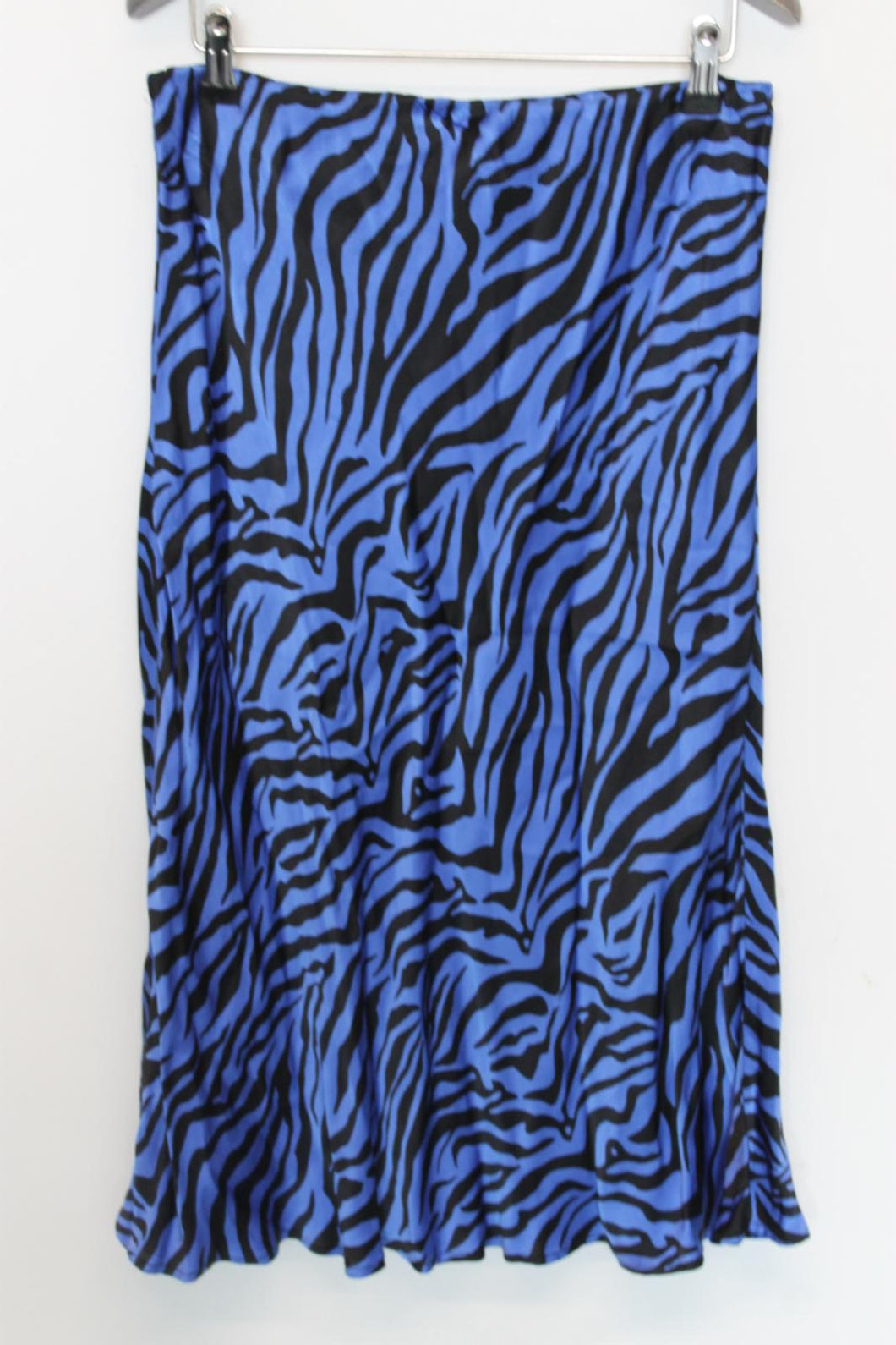 GHOST Ladies Black & Blue Zebra Print Straight Midi Skirt Size M