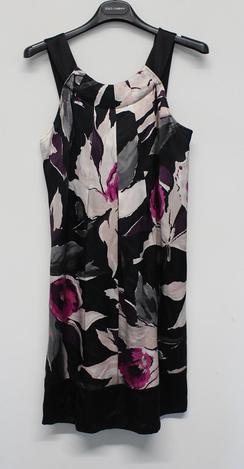 TED BAKER Ladies Black Multi Satin Floral Sleeveless Side Zip Silk Dress 2 UK10