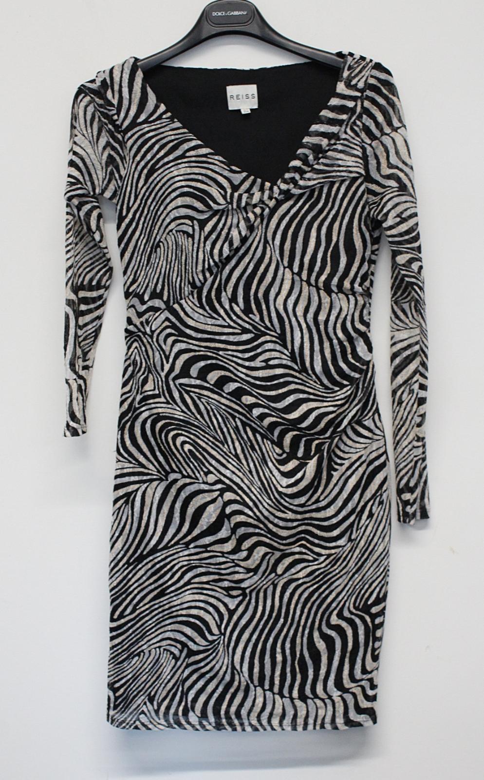 REISS Ladies Hampton Black White Zebra Print Side Zip Fitted Pencil Dress UK10