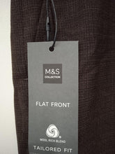 Load image into Gallery viewer, M&amp;S Men&#39;s Brown Wool Blend Flat Front Tailored Fit Trousers Size W34 L31 NEW
