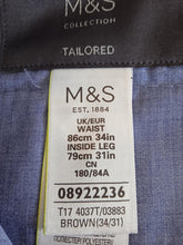 Load image into Gallery viewer, M&amp;S Men&#39;s Brown Wool Blend Flat Front Tailored Fit Trousers Size W34 L31 NEW
