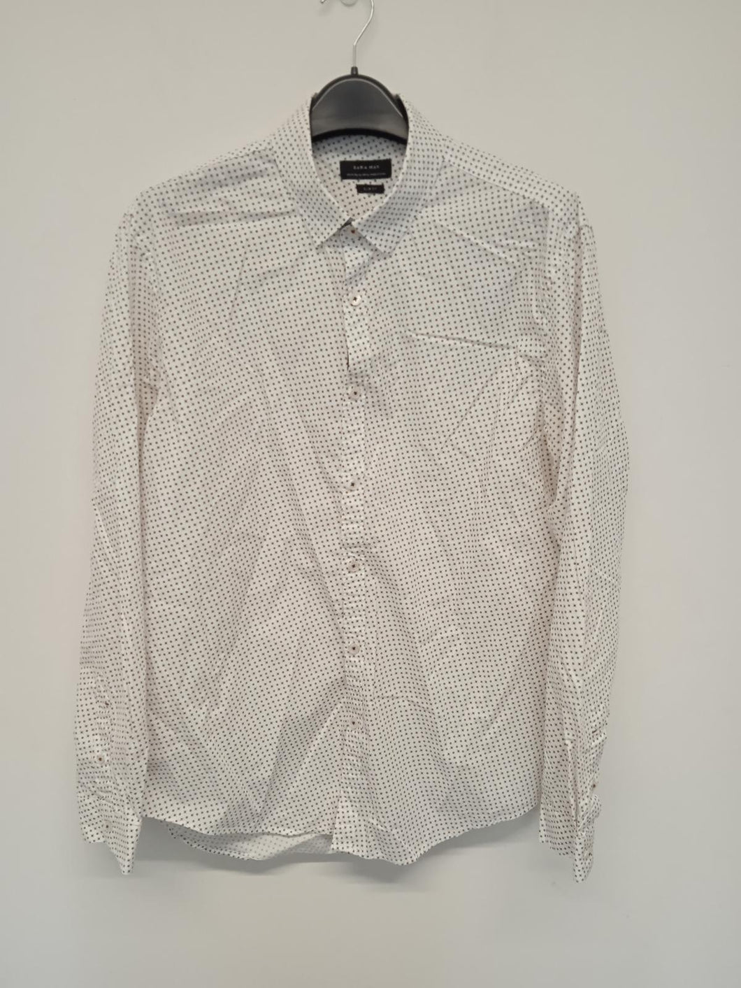 ZARA Men's White Cotton Long Sleeve Button-Up Patterned Slim Fit Shirt Size XL
