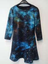 Load image into Gallery viewer, KAREN MILLEN Ladies Green Galaxy Print Long Sleeve Round Neck Dress Size UK12
