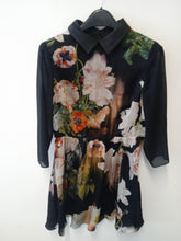 Load image into Gallery viewer, TED BAKER Ladies Black Floral Print Long Sleeve Collared Shift Dress Size UK M

