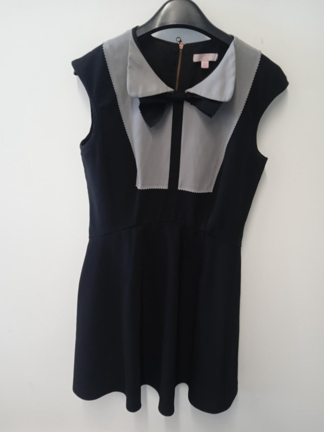 TED BAKER Ladies Black & Grey Sleeveless Collared Shift Dress Size UK M