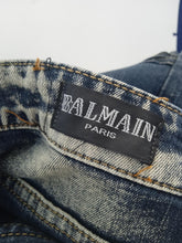 Load image into Gallery viewer, BALMAIN Ladies Blue Cotton Denim Bleached &amp; Zip Detail Jeans Size W30L31
