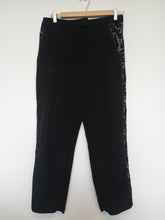 Load image into Gallery viewer, COAST Ladies Black Flortal Side Detail Zip Fly Trousers W28L25
