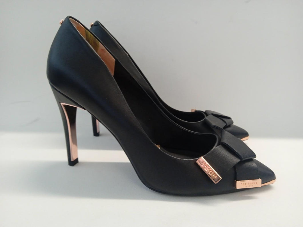 TED BAKER Ladies Black Leather Bow Detail Pointed Toe Heels Size UK8
