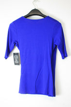 Load image into Gallery viewer, PURE Ladies Blue Short Sleeve Curved Hem Wrap Top EU36 UK10 BNWT

