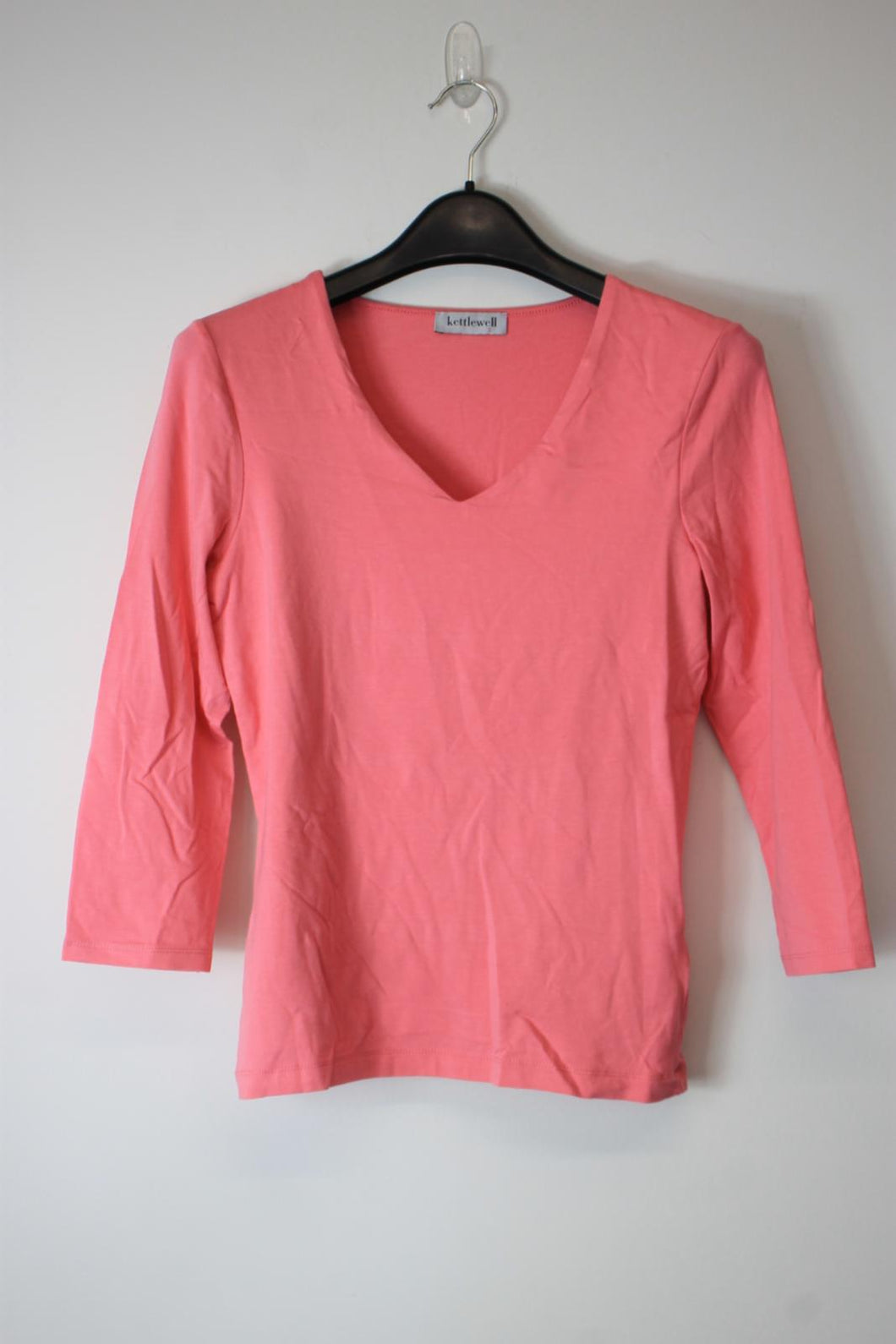 KETTLEWELL Ladies Pink Cotton Long Sleeve V-Neck Top Size S