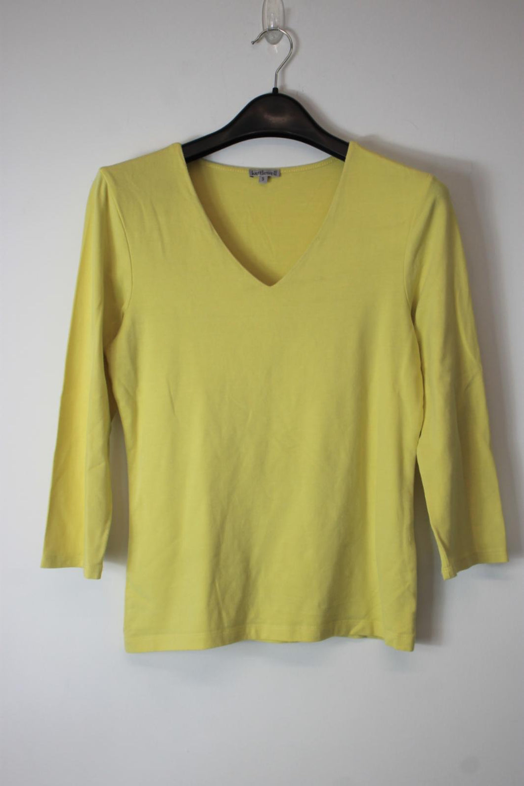 KETTLEWELL Ladies Yellow Cotton Long Sleeve V-Neck Top Size S