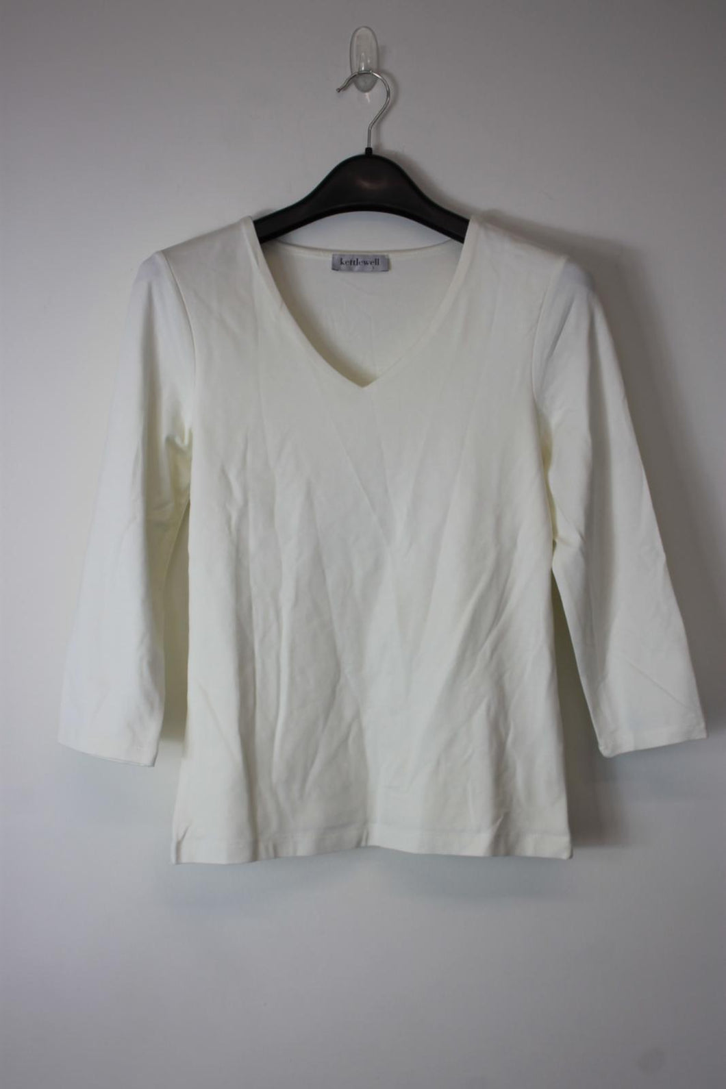 KETTLEWELL Ladies White Cotton Long Sleeve V-Neck Top Size S