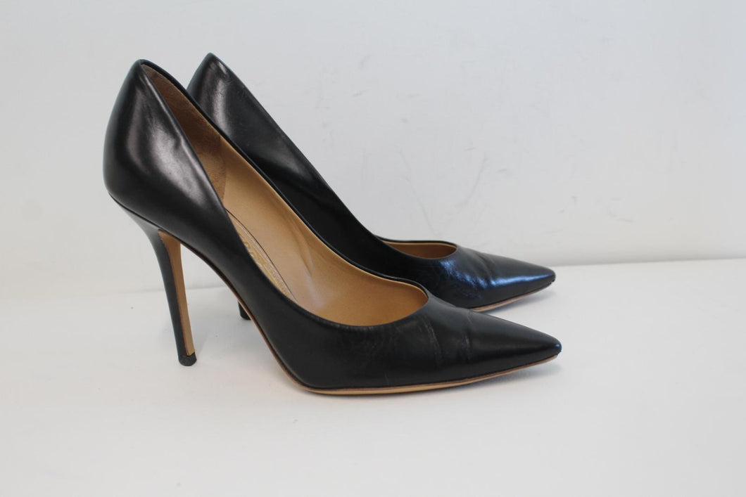 SALVATORE FERRAGAMO Ladies Black Leather Pointed Toe Court Shoes US7.5 UK5