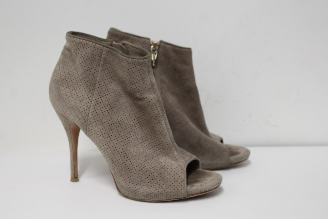 GIANVITO ROSSI Ladies Taupe Brown Perforated Suede Peep Toe Ankle Boots UK4.5
