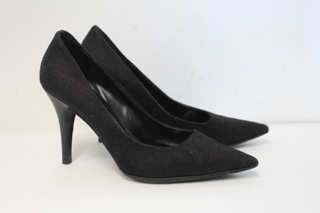 L.K.BENNETT BLACK RIBBON Ladies Black Canvas Pointed Toe Court Shoes  EU39 UK6