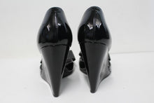 Load image into Gallery viewer, ANYA HINDMARCH Ladies Black Patent Leather Wedge Heel Bow Shoes EU39 UK6
