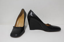 Load image into Gallery viewer, BALLY Ladies Black Leather Wedge Heel Square Toe Slip-On Shoes EU38.5 UK5.5
