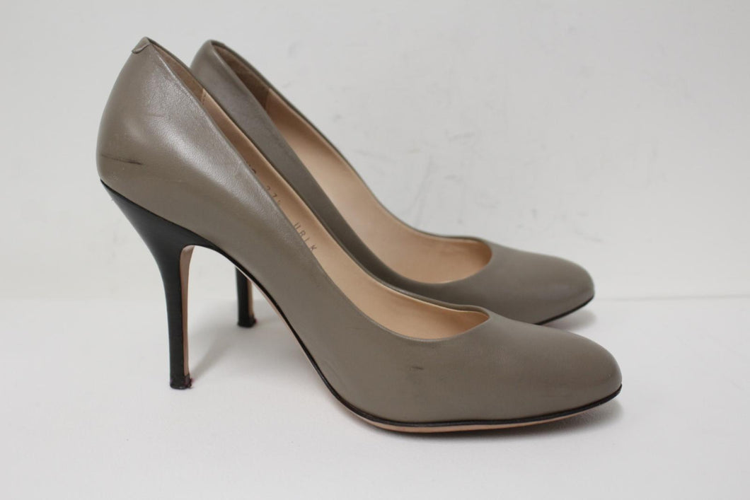 BALLY Ladies Taupe Grey Leather High Heel Almond Toe Court Shoes EU37.5 UK4.5