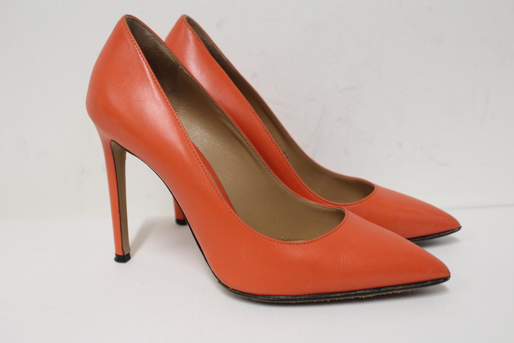 BALLY Ladies Red Orange Leather Pointed Toe High Heel Shoes Size EU35 UK2