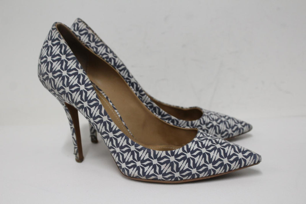 BALLY Ladies Grey & White Geometric Print Pointed Toe Court Shoes EU39.5 UK6.5