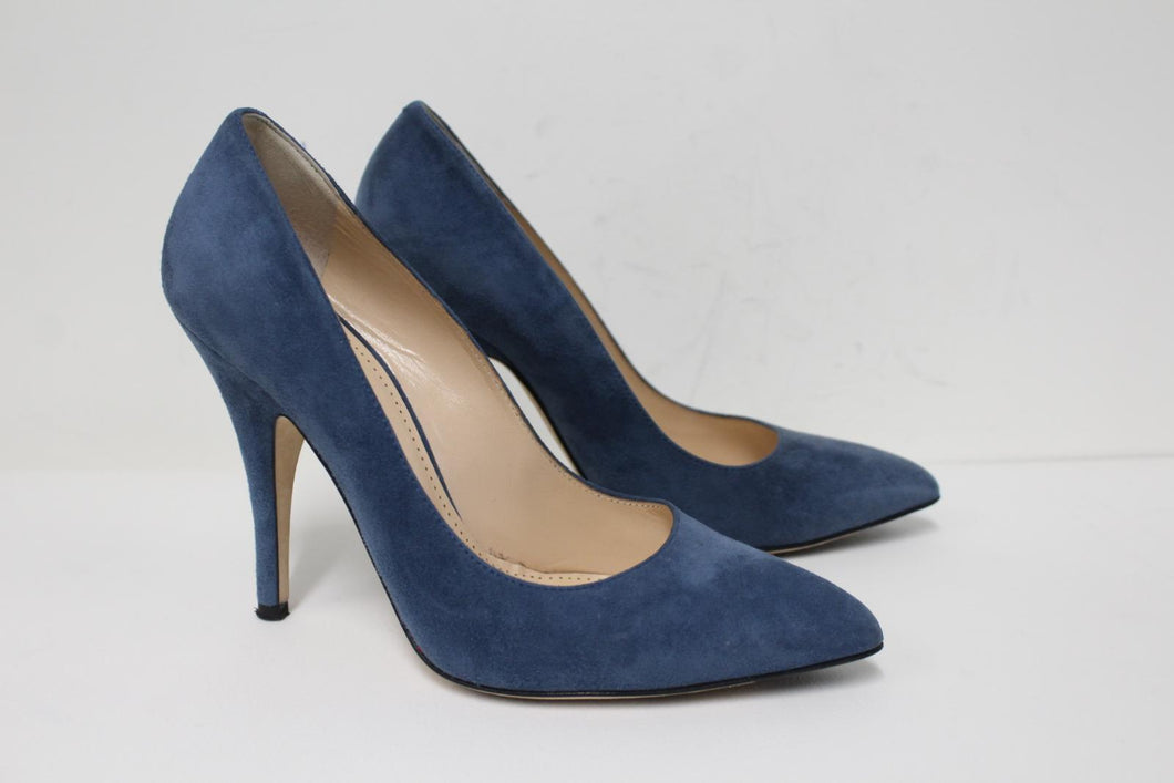 BALLY Ladies Blue Suede Leather Pointed Toe High Heel Court Shoes EU37 UK4