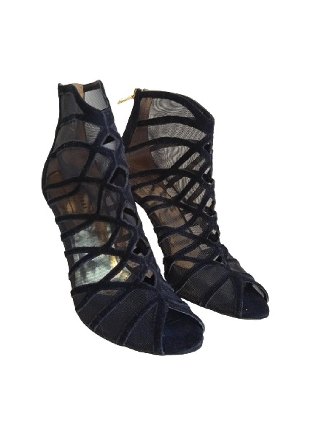 TED BAKER Ladies Black Suede Sheer Panel Elisea Ankle Boots Size EU38 UK5