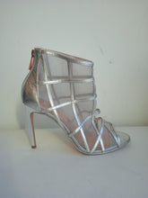 Load image into Gallery viewer, TED BAKER Ladies Silver Metallic Leather Mesh Panel Xstal Ankle Boots EU39 UK6
